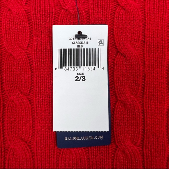 Polo Ralph Lauren Iconic Cable-Knit 100% Cashmere Sweater Red Toddler Size 2/3 - Picture 7 of 11